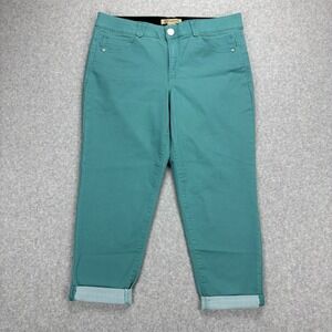 Democracy Cropped Pants Womens 16 Teal Ab Solution Stretch Cuffed Casual Summer